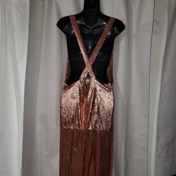 Chainmail Cowl Neck Split Side Midi Dress - Picture 8 of 13